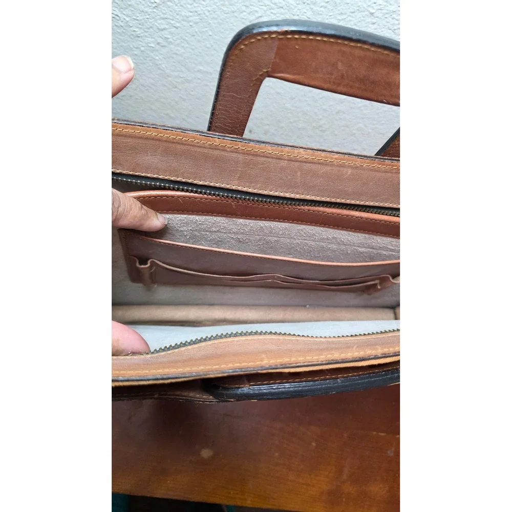 VTG Schlesinger Briefcase Handcrafted Leather Mens Tan Laptop Bag Made in USA